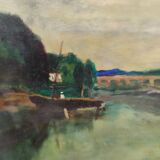 Peinture à l'huile vintage française paysage, signée A&C Pradel, 1993