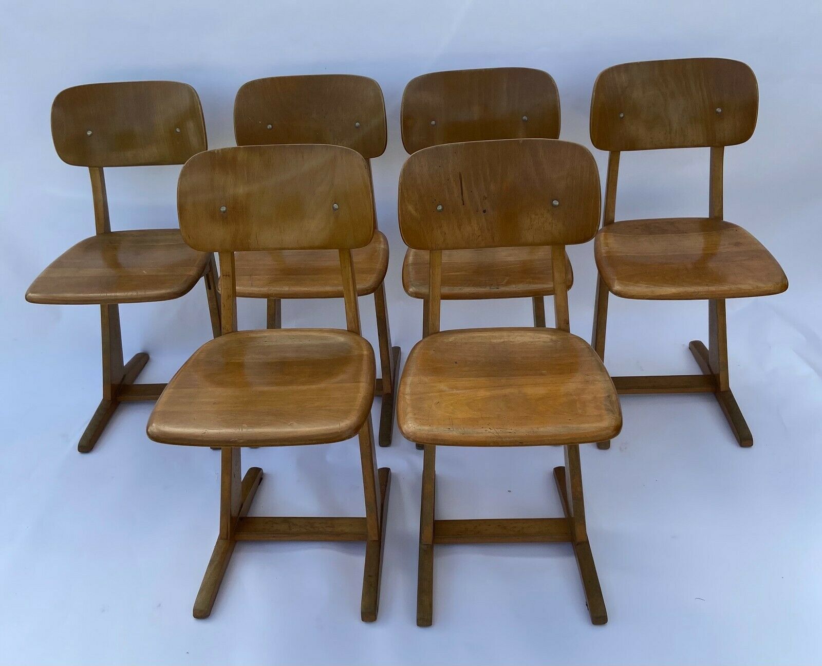Suite of 6 chairs foot compass 1960 beautiful blond patina