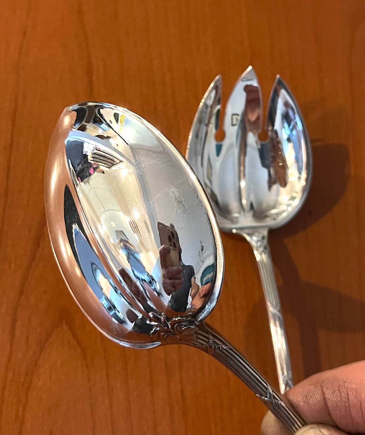 Christofle ribbon and bell-shaped salad serving pieces, very beautiful and