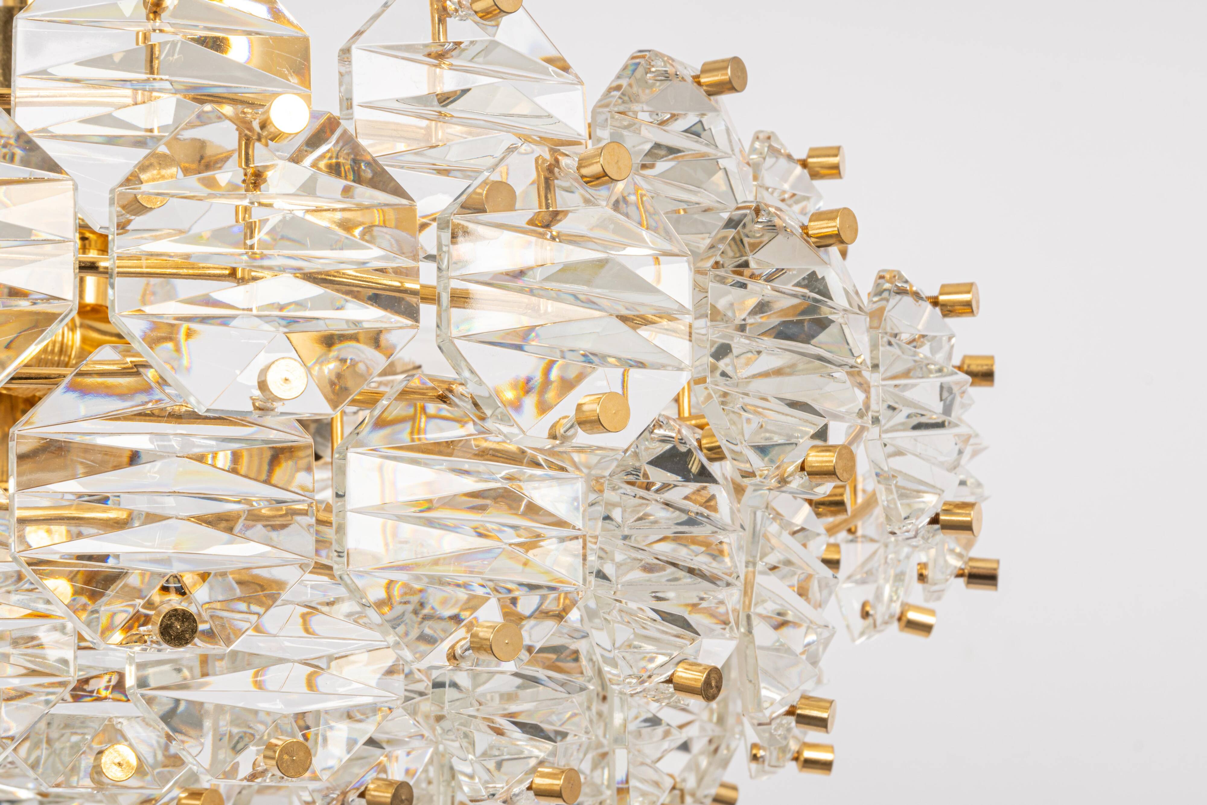 Dazzling chandelier, brass and crystal glass by Kinkeldey, Germany, 1970s.