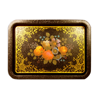 Flower tray in screen-printed sheet metal cracked effect