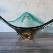 Large amber and green glass cup