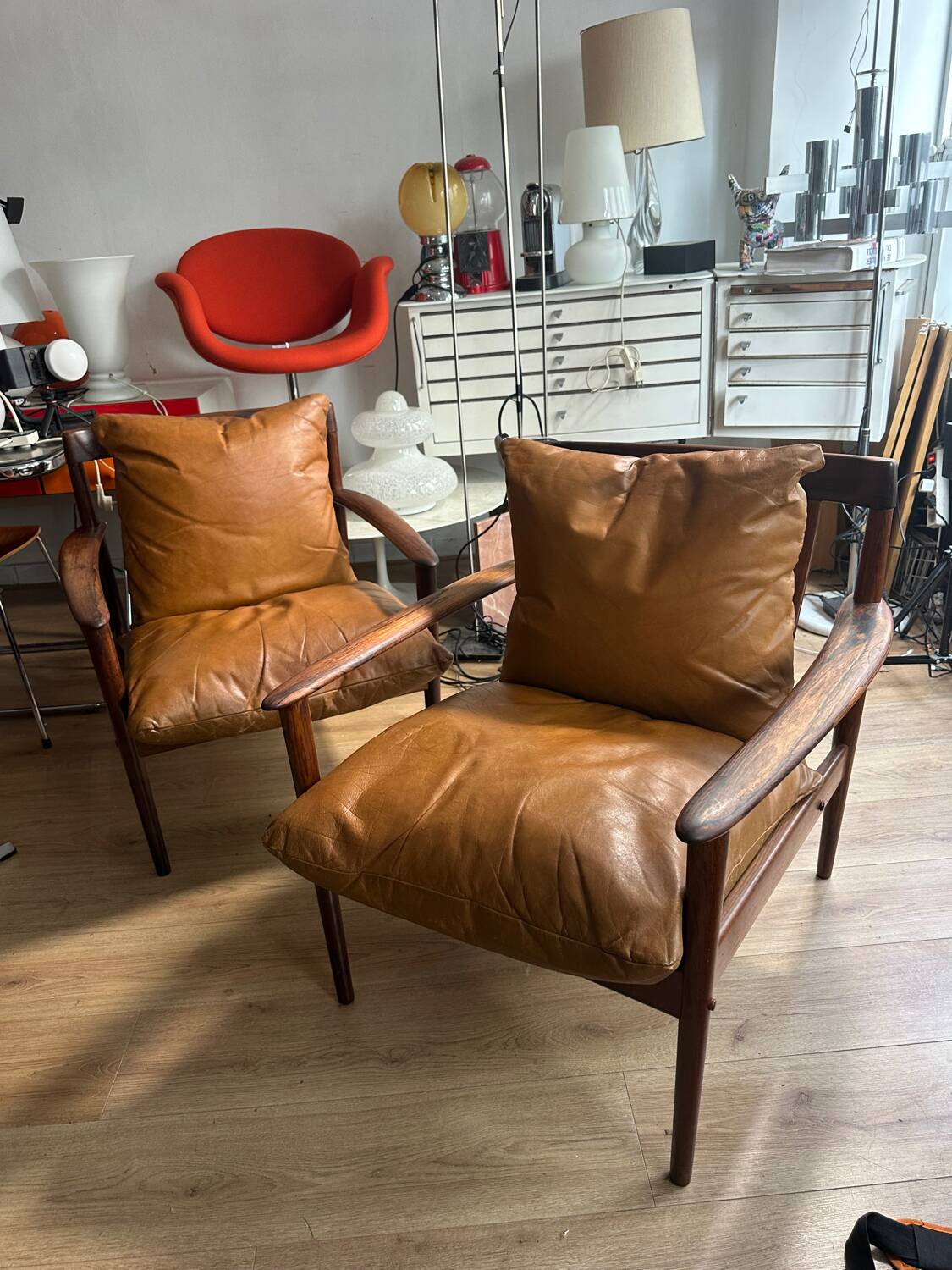 Pair of PJ 56 Grete Jalk armchairs in Rio rosewood, 60s