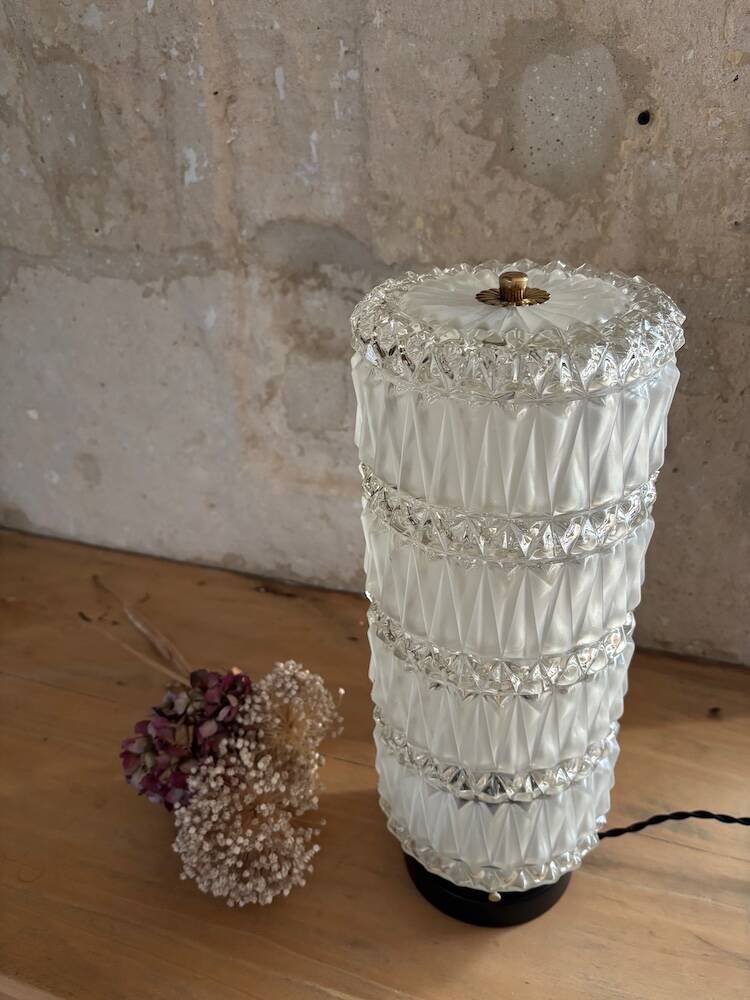 Vintage pressed glass column table lamp