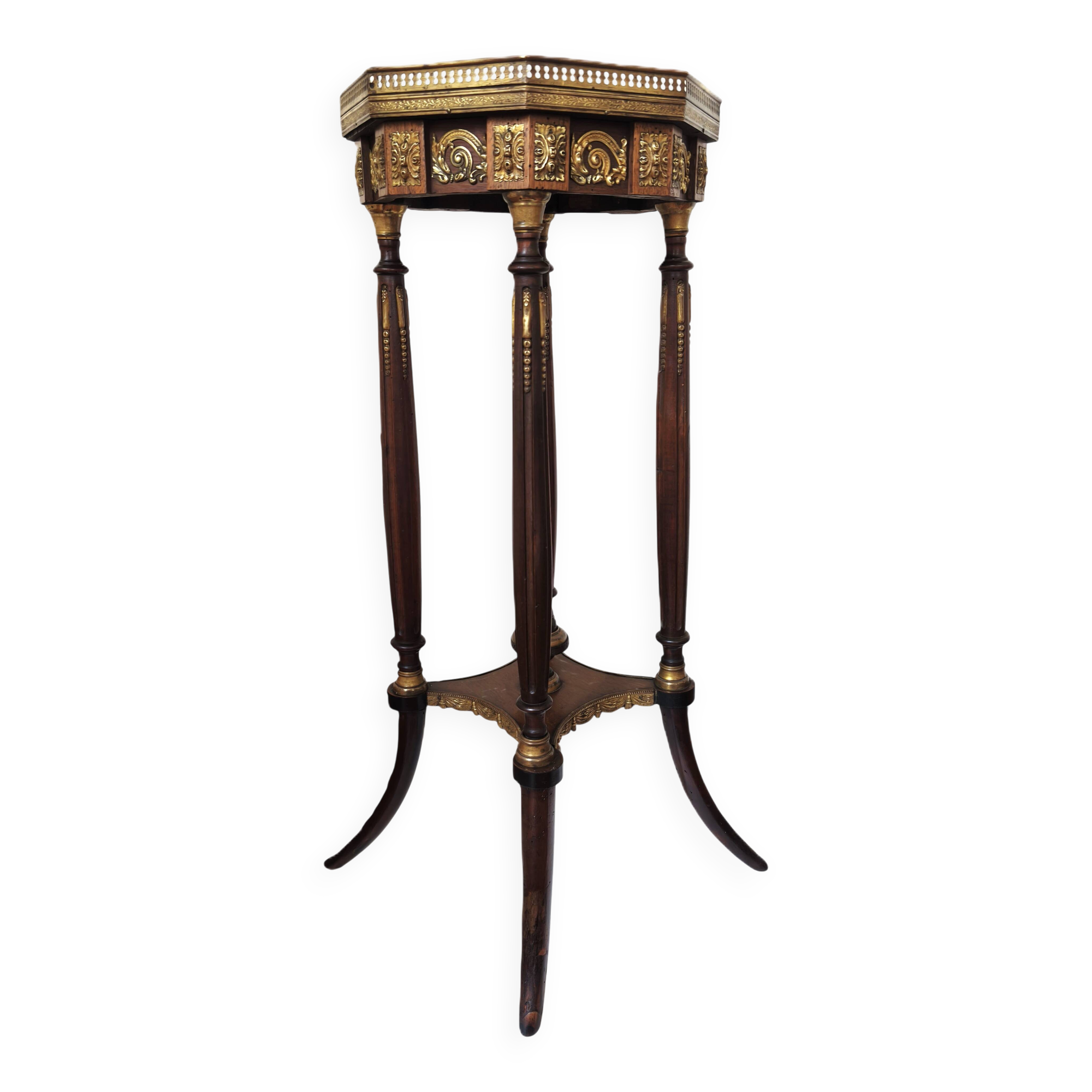 Napoleon III style side table in solid walnut, onyx top and details.