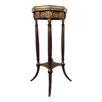 Napoleon III style side table in solid walnut, onyx top and details.