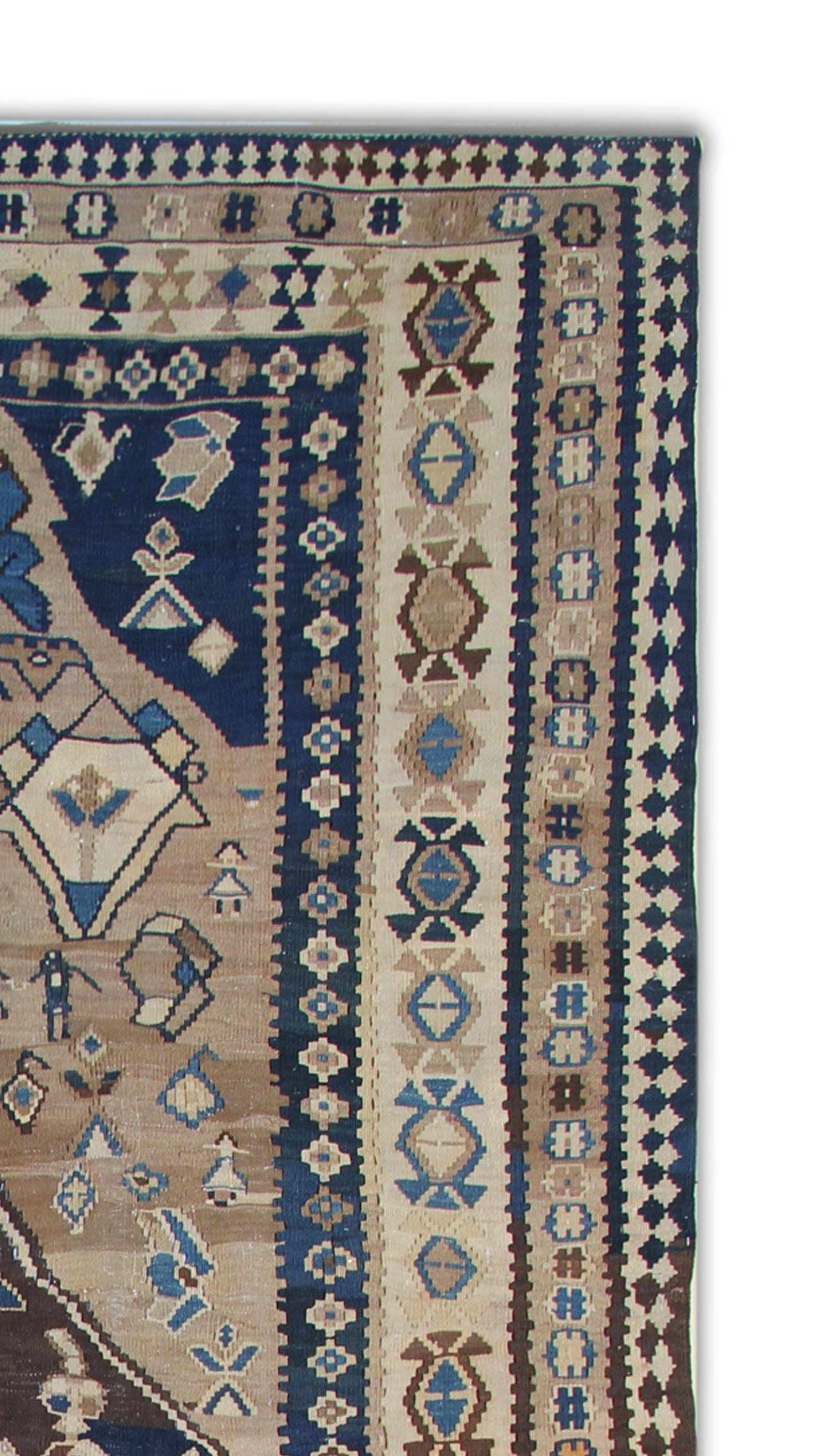 Rug Kilim Brown Wool Antique Karabagh Carpet Traditional Flat-Woven Area Rug