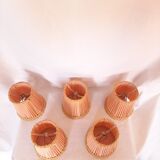 5 lampshades with clips for chandelier, 60s, pleated taffetas peach and golden trimmings