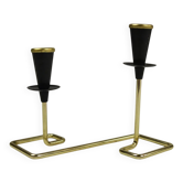 Brass Squared Candle Sticks with Black Painted Metal Candle Holders by Gunnar Ander for Ystad-Metall, Sweden, 1960s