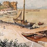 Orientalist watercolor, animated landscape, Mediterranean port