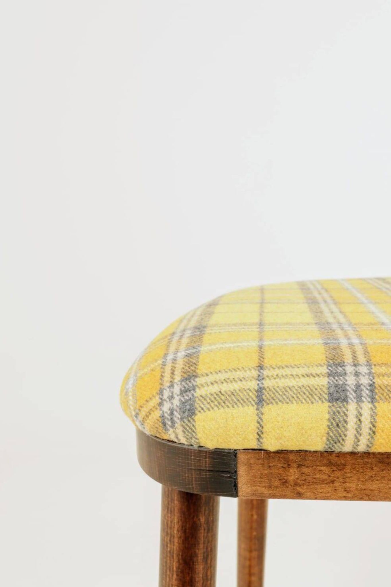 Set of three bar stools in vintage style rustic wood wool upholstery