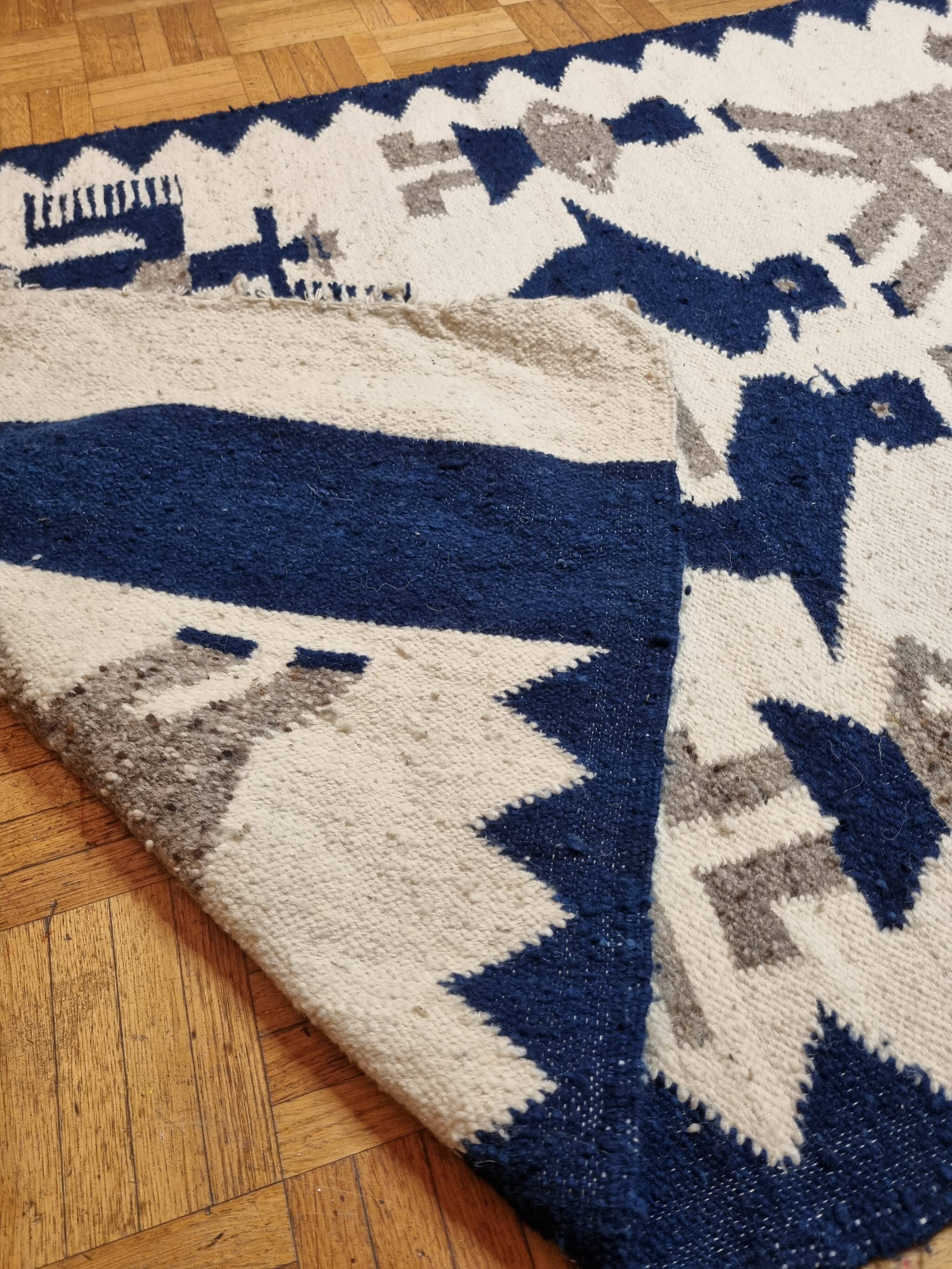 Handmade wool carpet "Pampa" with ethnic motifs from South America, 144 cm x 84 cm
