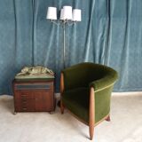 Armchair Art Deco wood and green velvet 1930