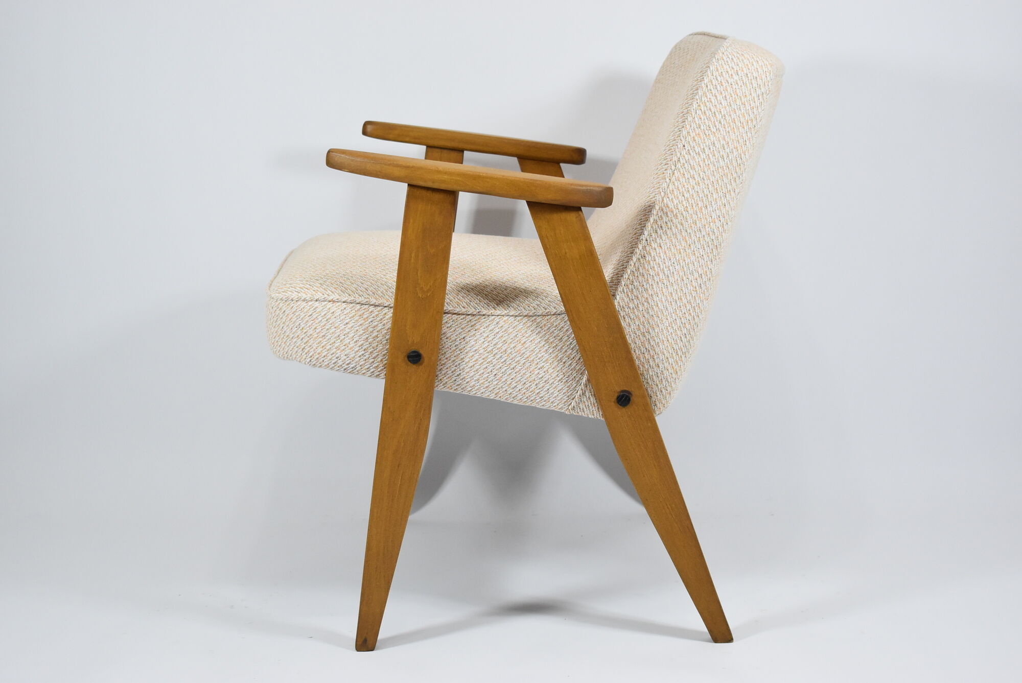 Classic Vintage armchair,  model 366, 1960s, cream fabric, teak wood