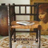Pair of chairs corner fireplace turned beaded wood