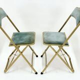 Ancien paire de chaises pliantes chaisor - métal & velours - vintage 60's 70's