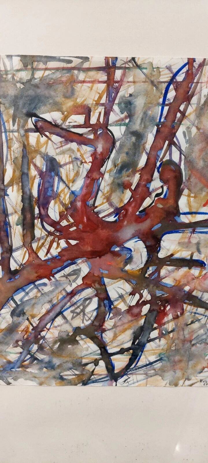 Abstract painting Rulo 1967 paper frame