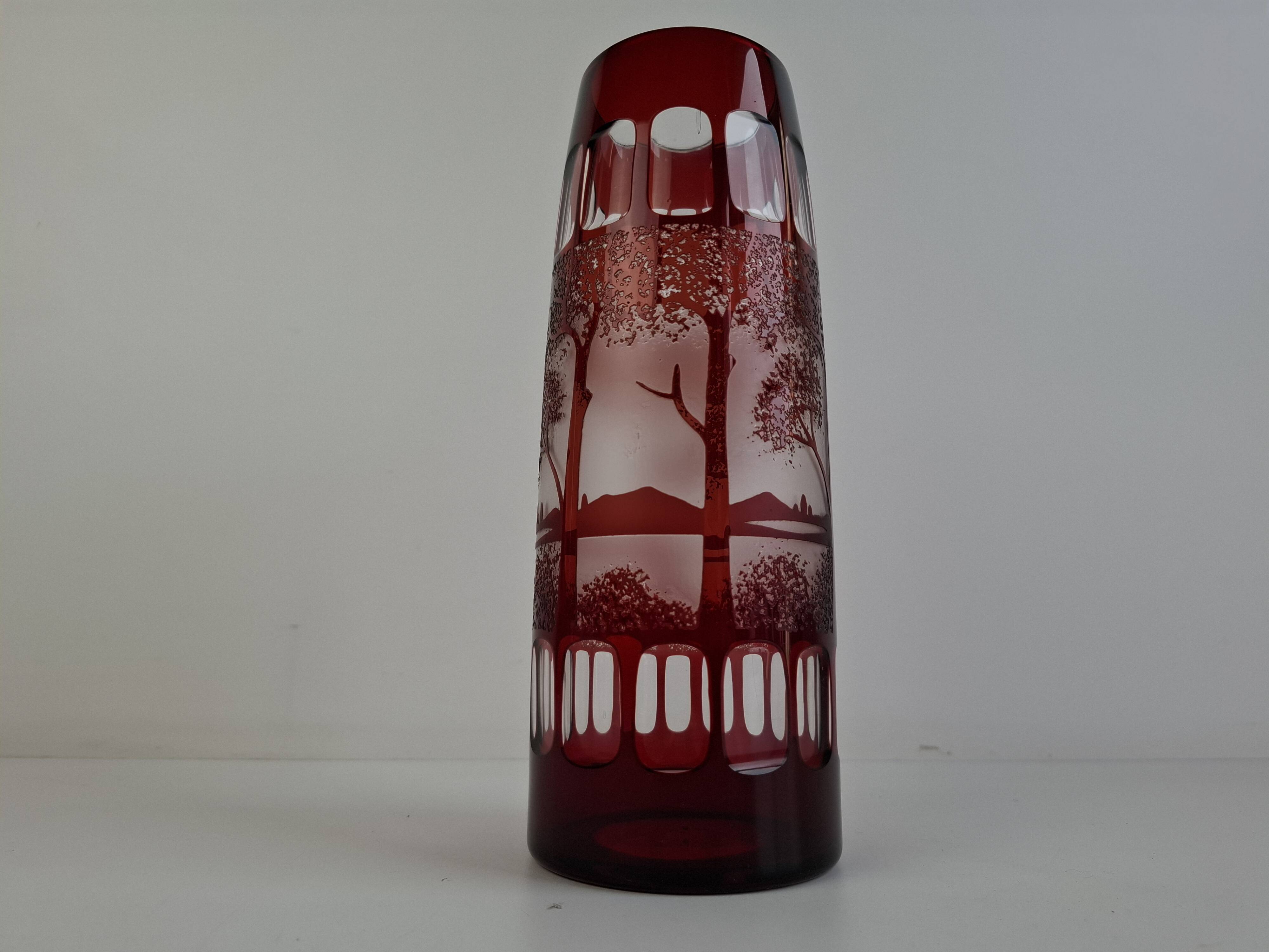 Egermann Art Deco Ruby Cut Overlay Vase, Czechoslovakia, circa 1920