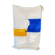 Berber carpet béni ouarain modern white with abstract patterns mustard yellow and blue majorelle
