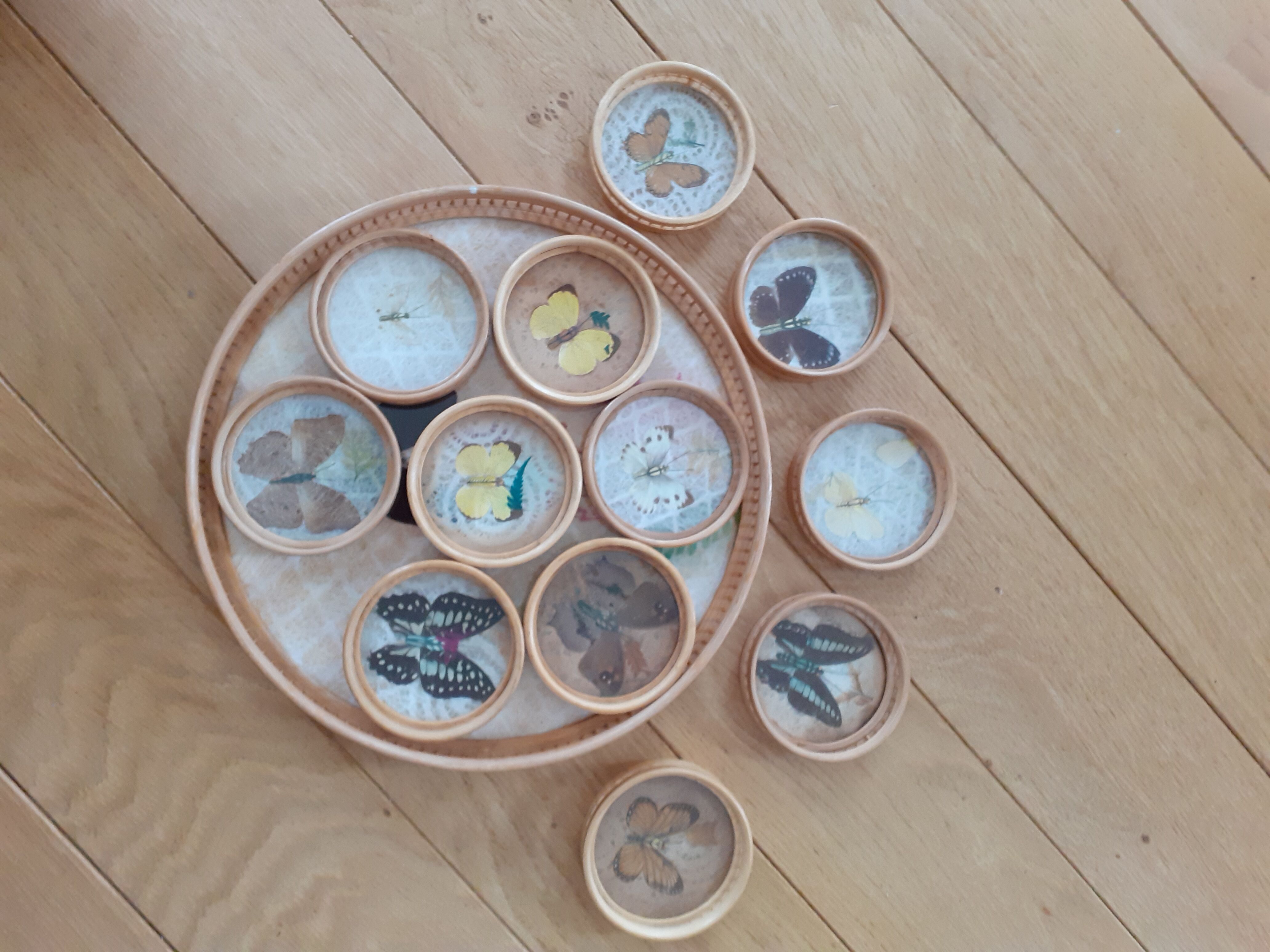 Vintage butterfly top and its 12 coasters