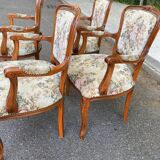 4 Louis XV solid wood armchairs upholstered in beige floral fabric