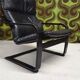 Fauteuil vintage IKEA années 1980 Cuir noir & ottoman