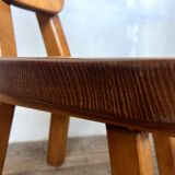 Brutalist pine chair 1970 Seltz style Regain Chapo Perriand vintage design