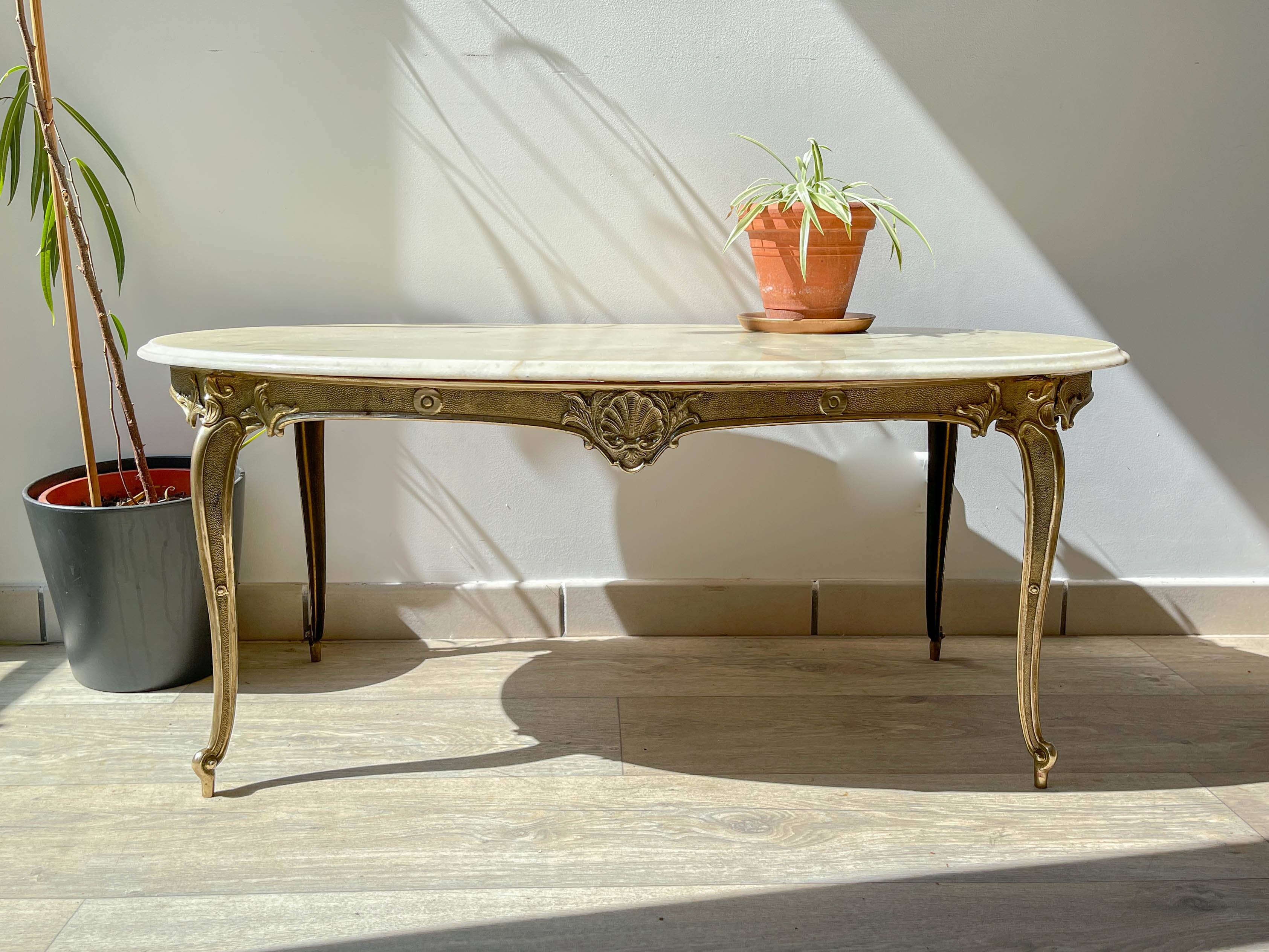 Vintage marble and bronze coffee table