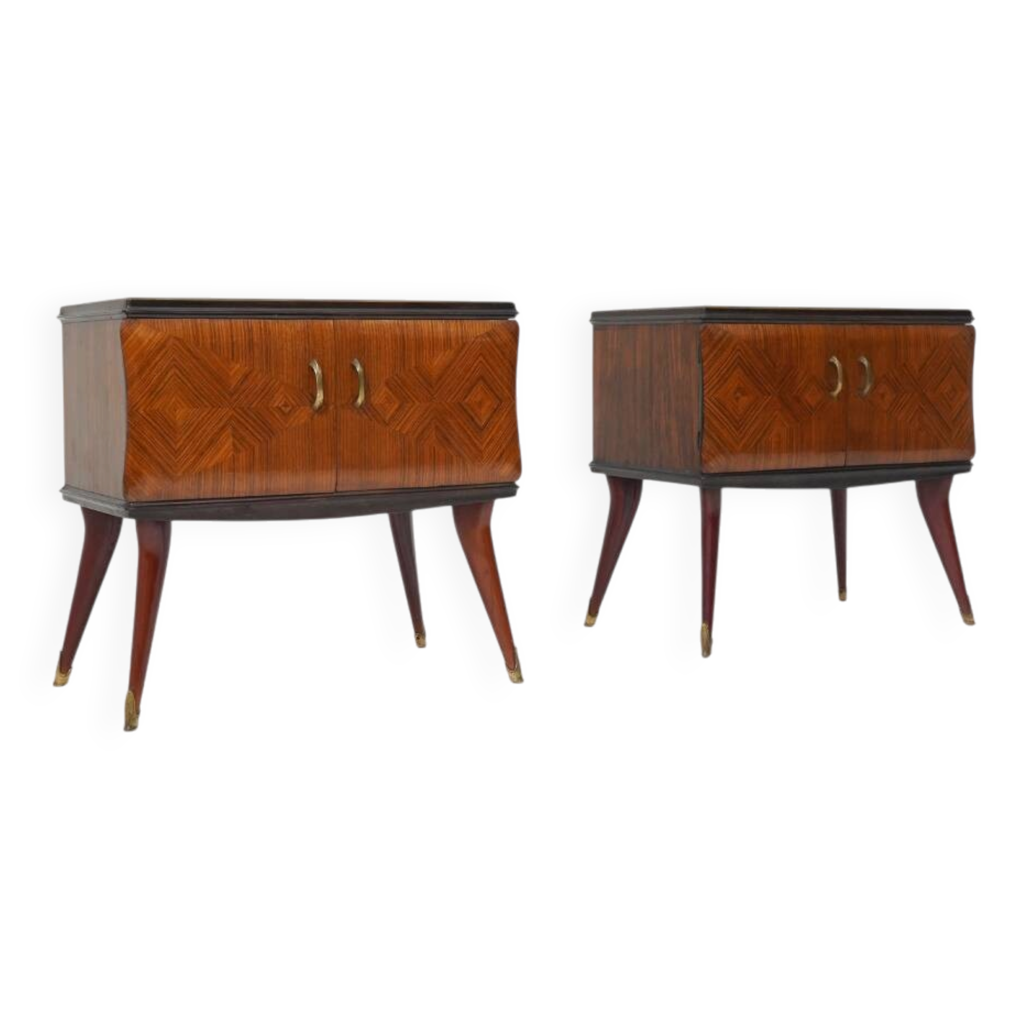 Pair of bedside tables with glass top, 1950s