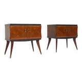 Pair of bedside tables with glass top, 1950s