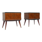 Pair of bedside tables with glass top, 1950s