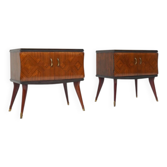 Pair of bedside tables with glass top, 1950s