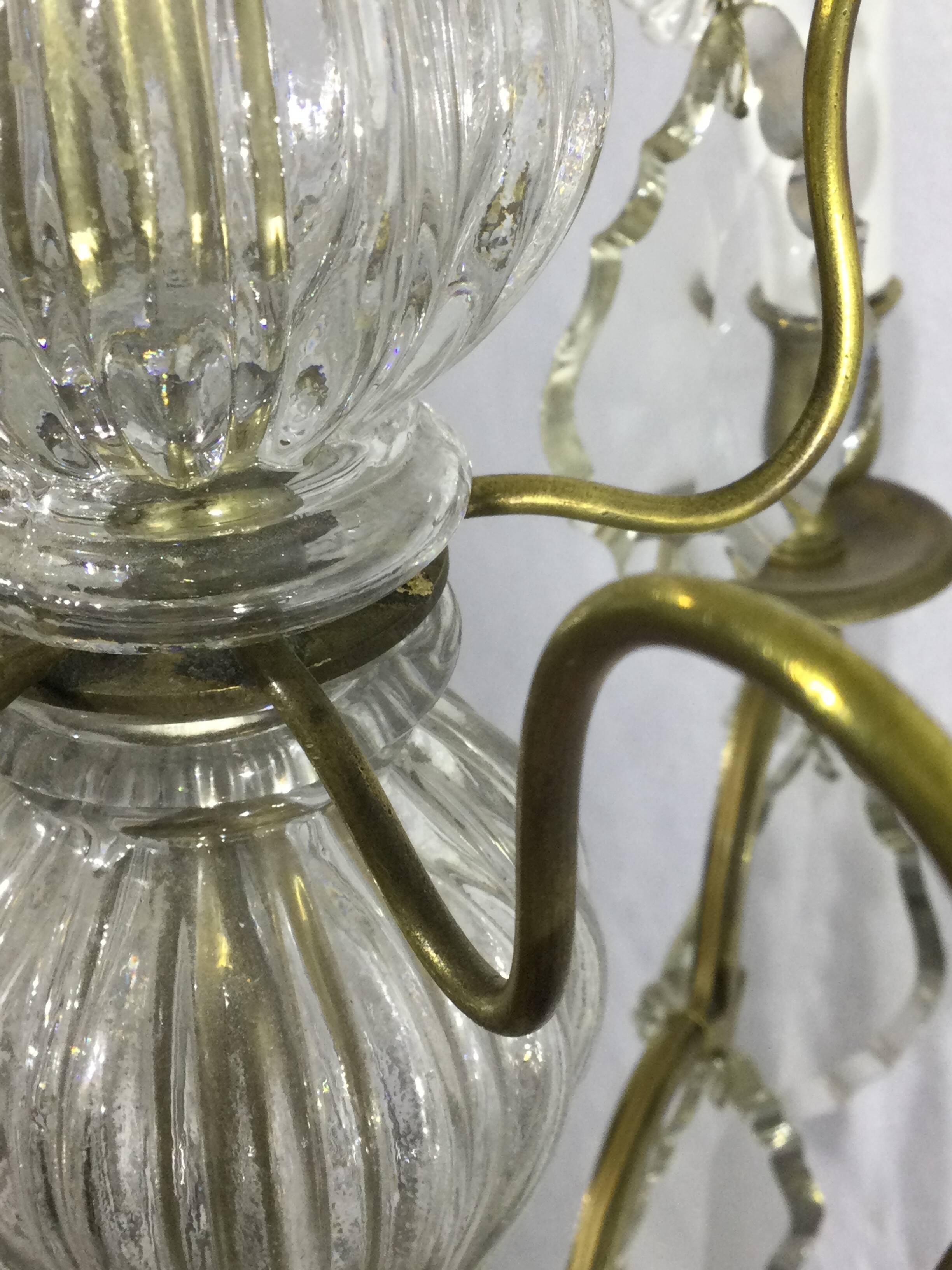 4 light bronze and crystal chandelier