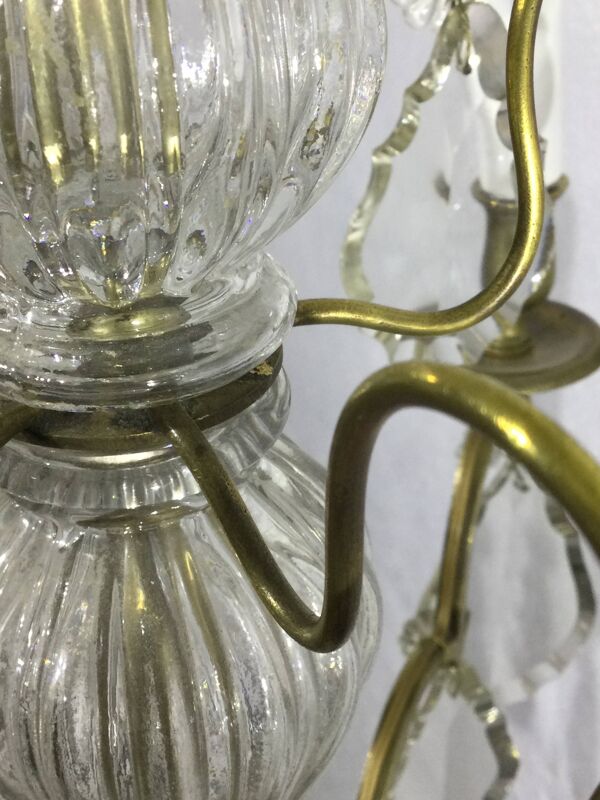 Lustre 4 lumières bronze et cristal