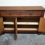 Carved pine sideboard, mountain folk art, 1950s