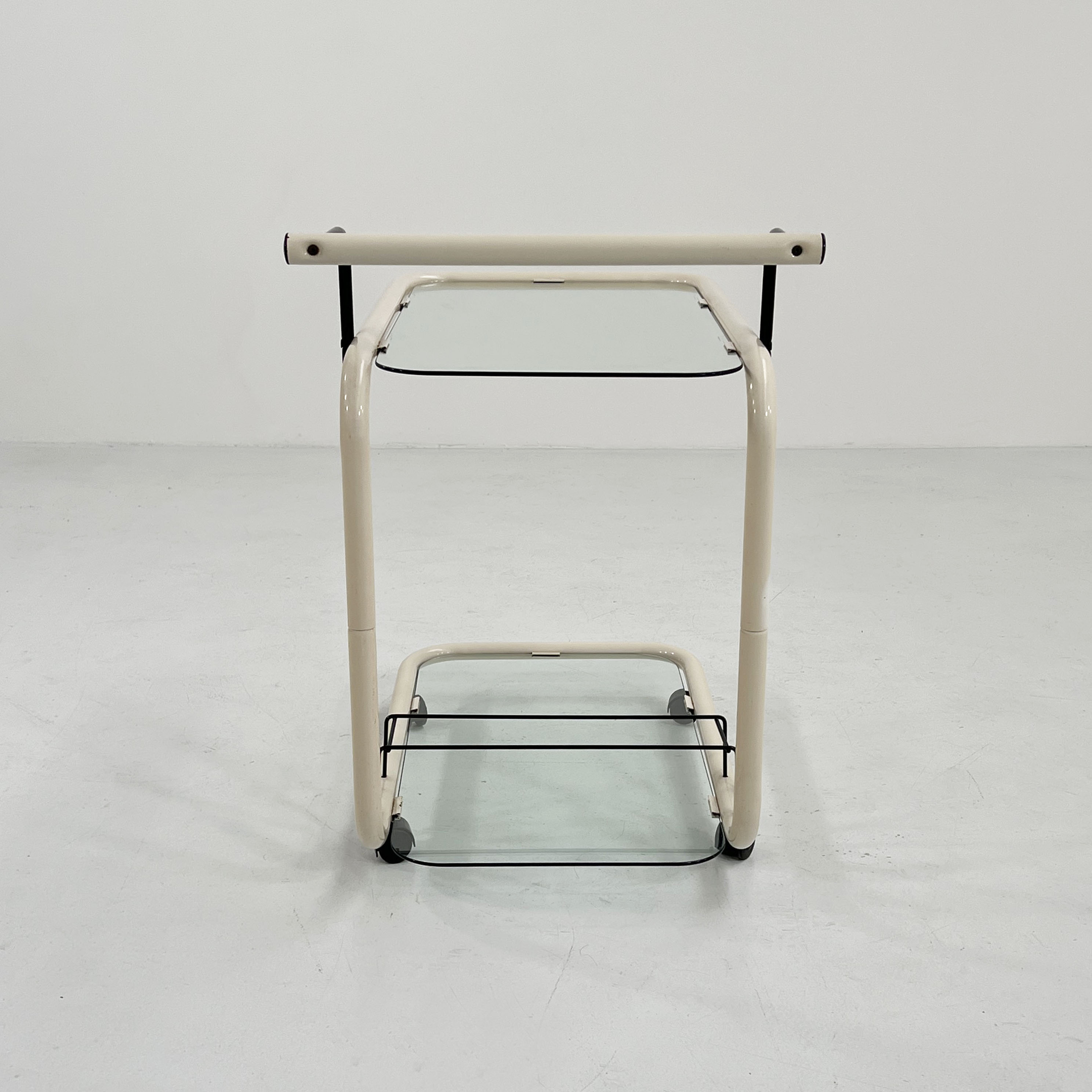Postmodern beige metal and glass trolley, 1980