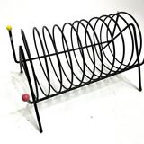 Porte-revues vintage en métal laqué noir – Design 1950s multicolore