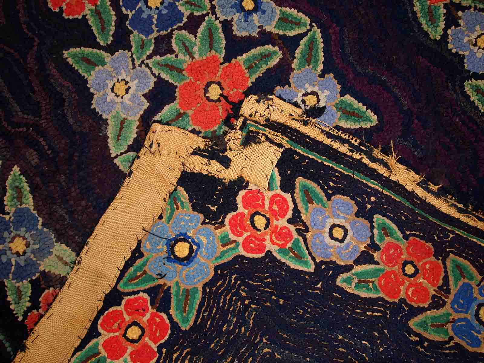 Old American Carpet Hooked handmade 103cm x 166cm 1920s, 1C677
