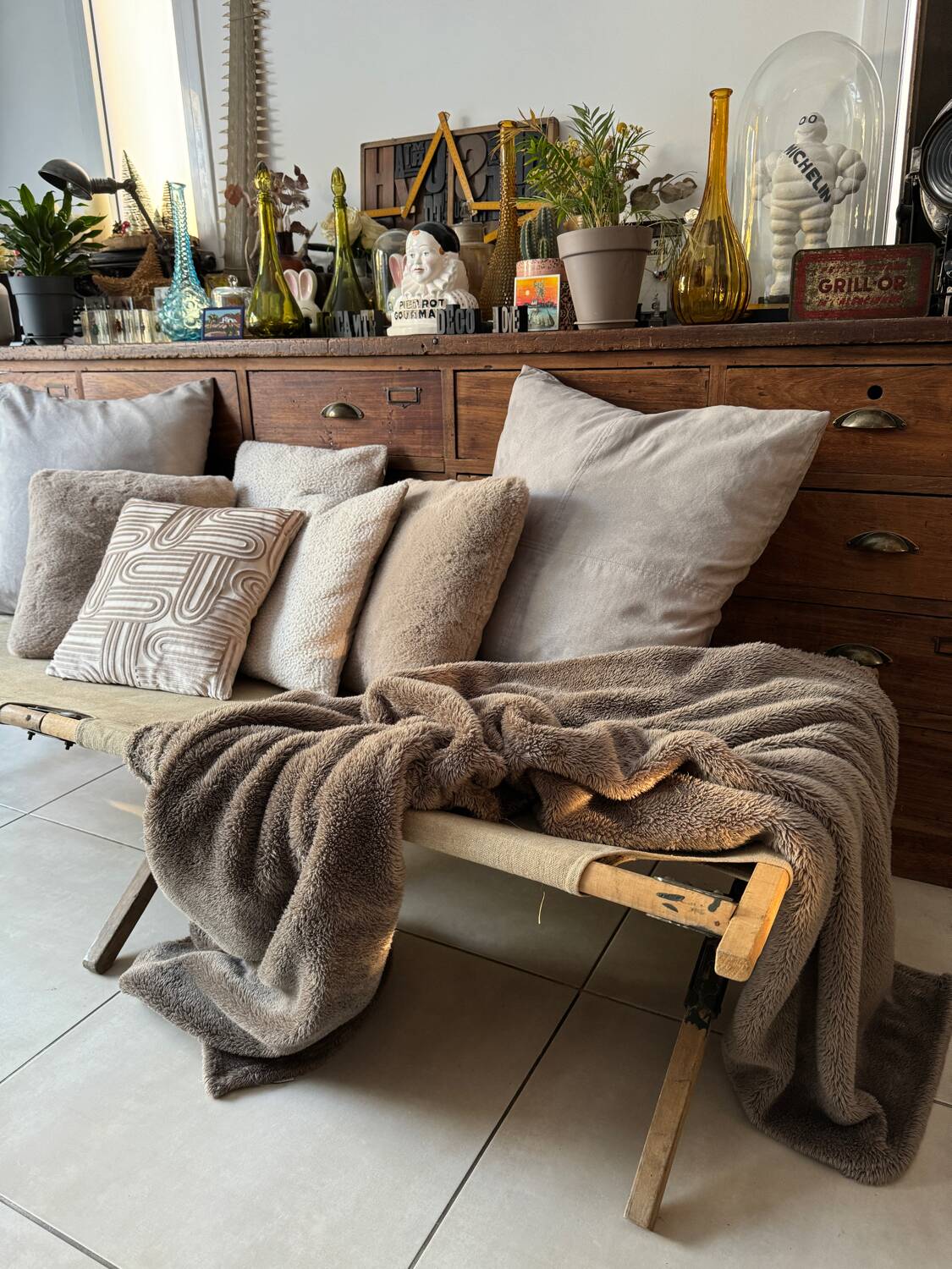 Old vintage military camp bed