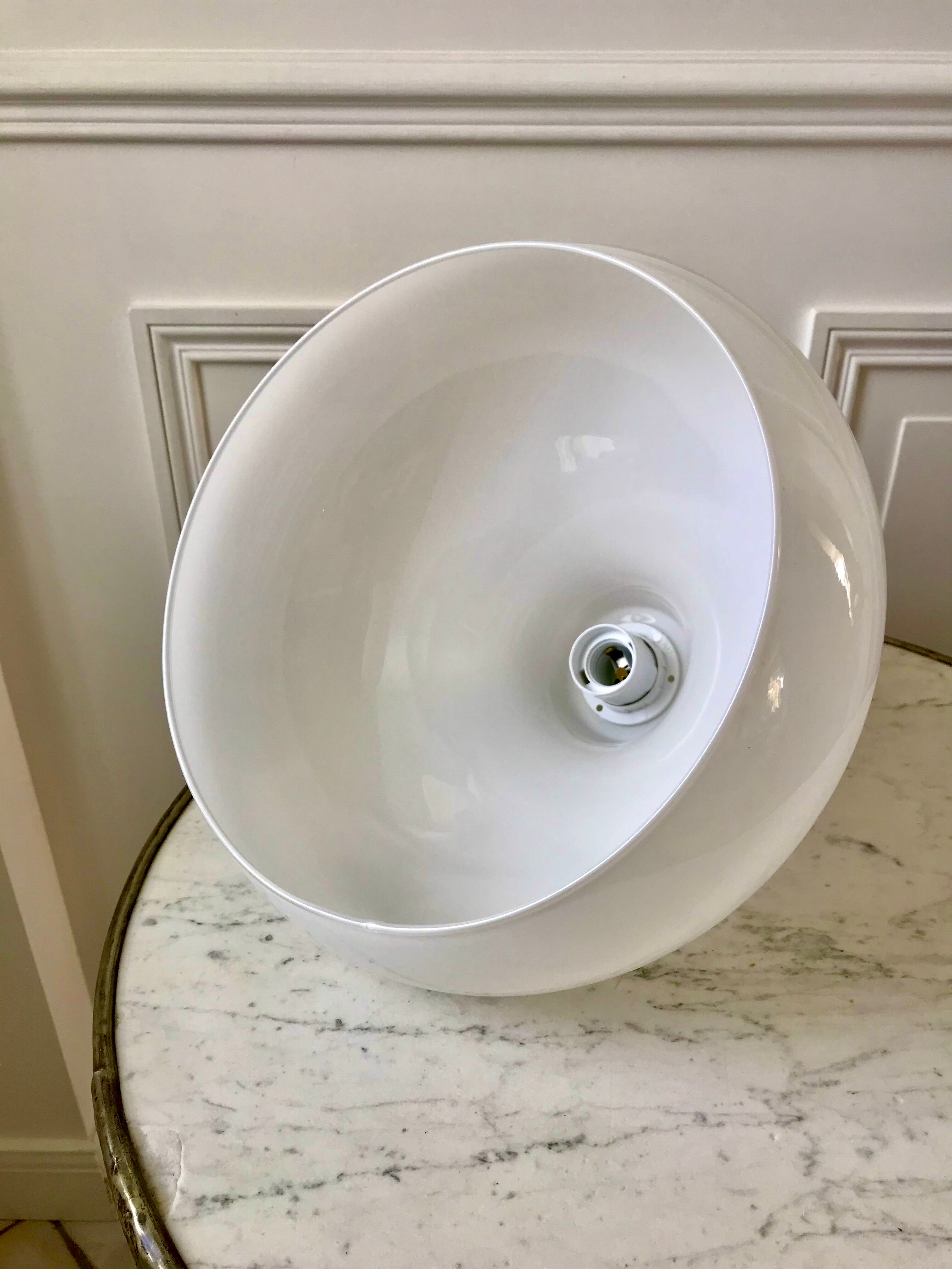 pendant light in white opaline mushroom design from the 70s