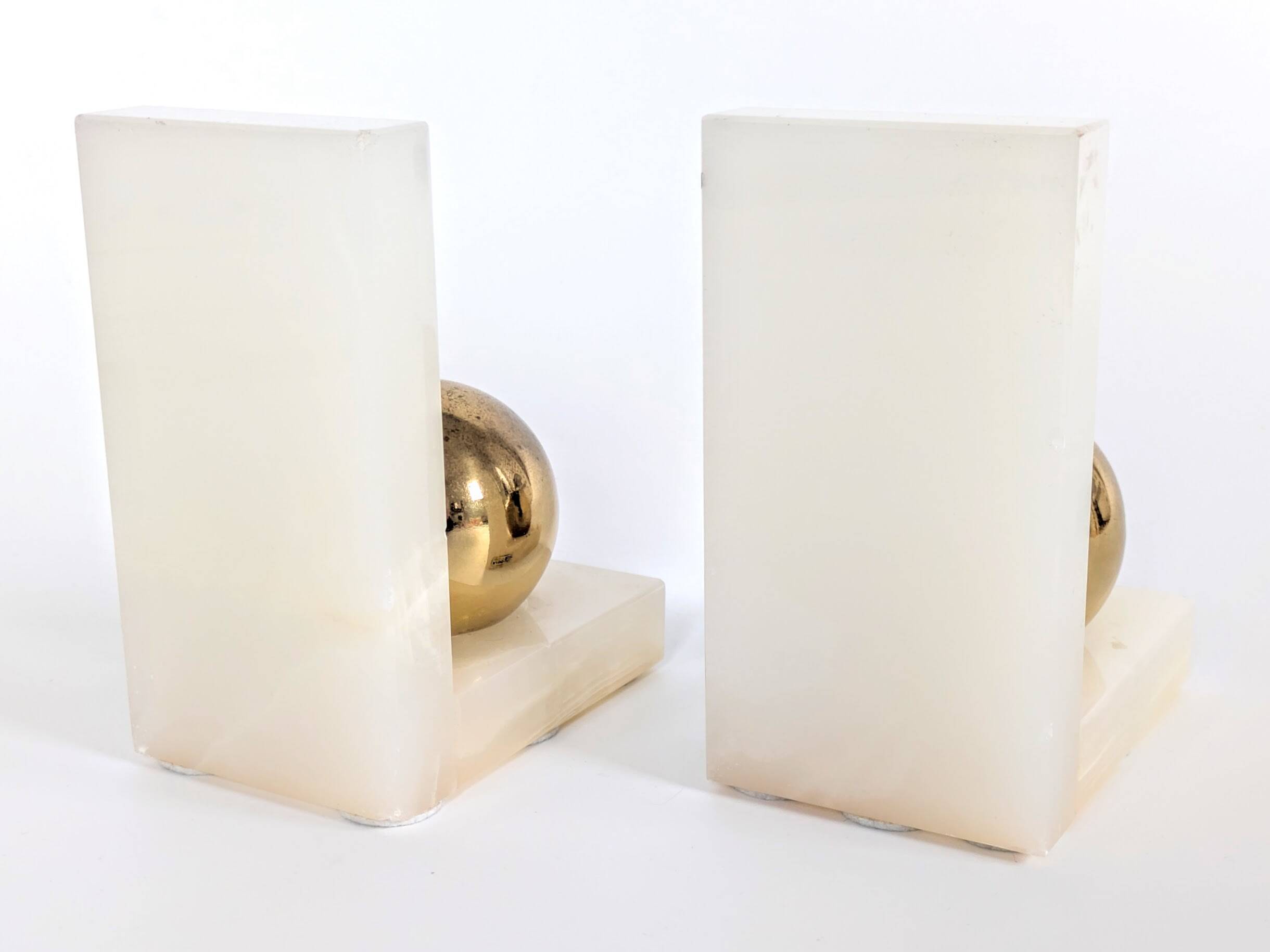 Onyx and Brass Bookends | Modernist Orbs | Art Deco Germany
