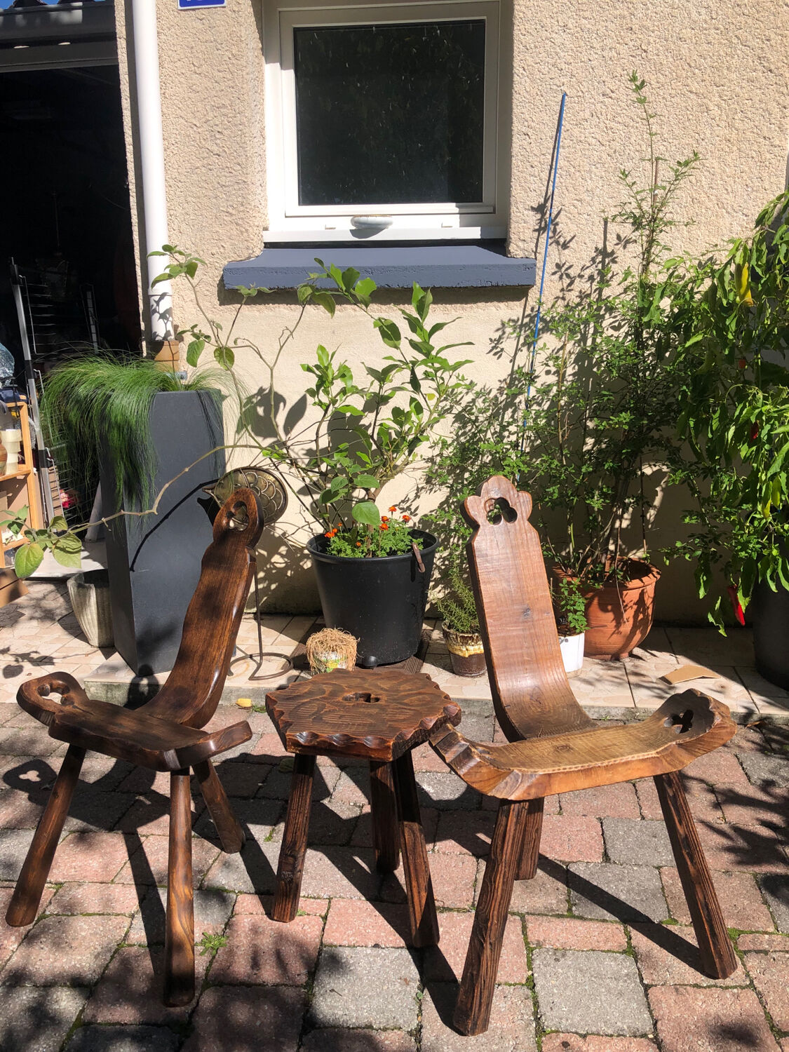 Brutalist chairs and stool