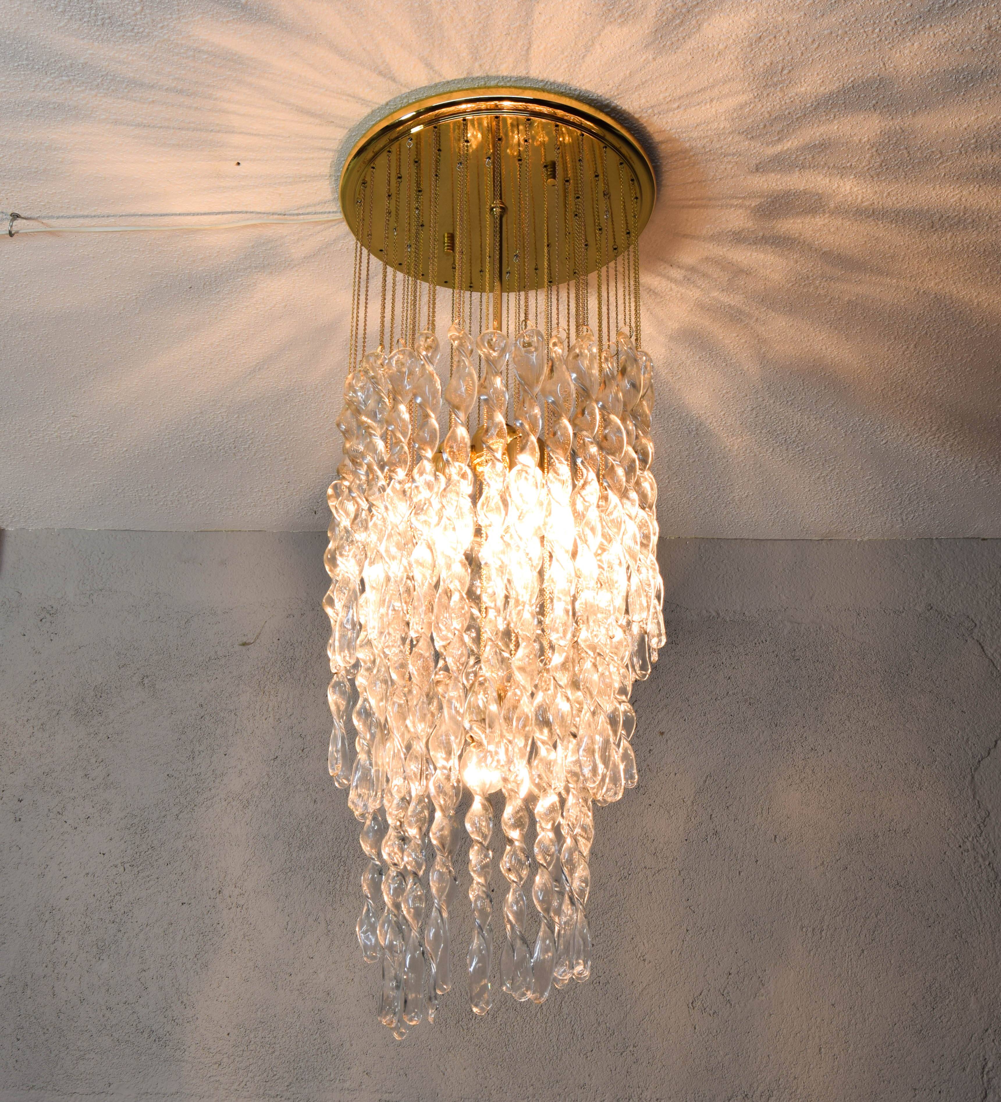 Murano glass and brass spiral chandelier, Italy, 1970s