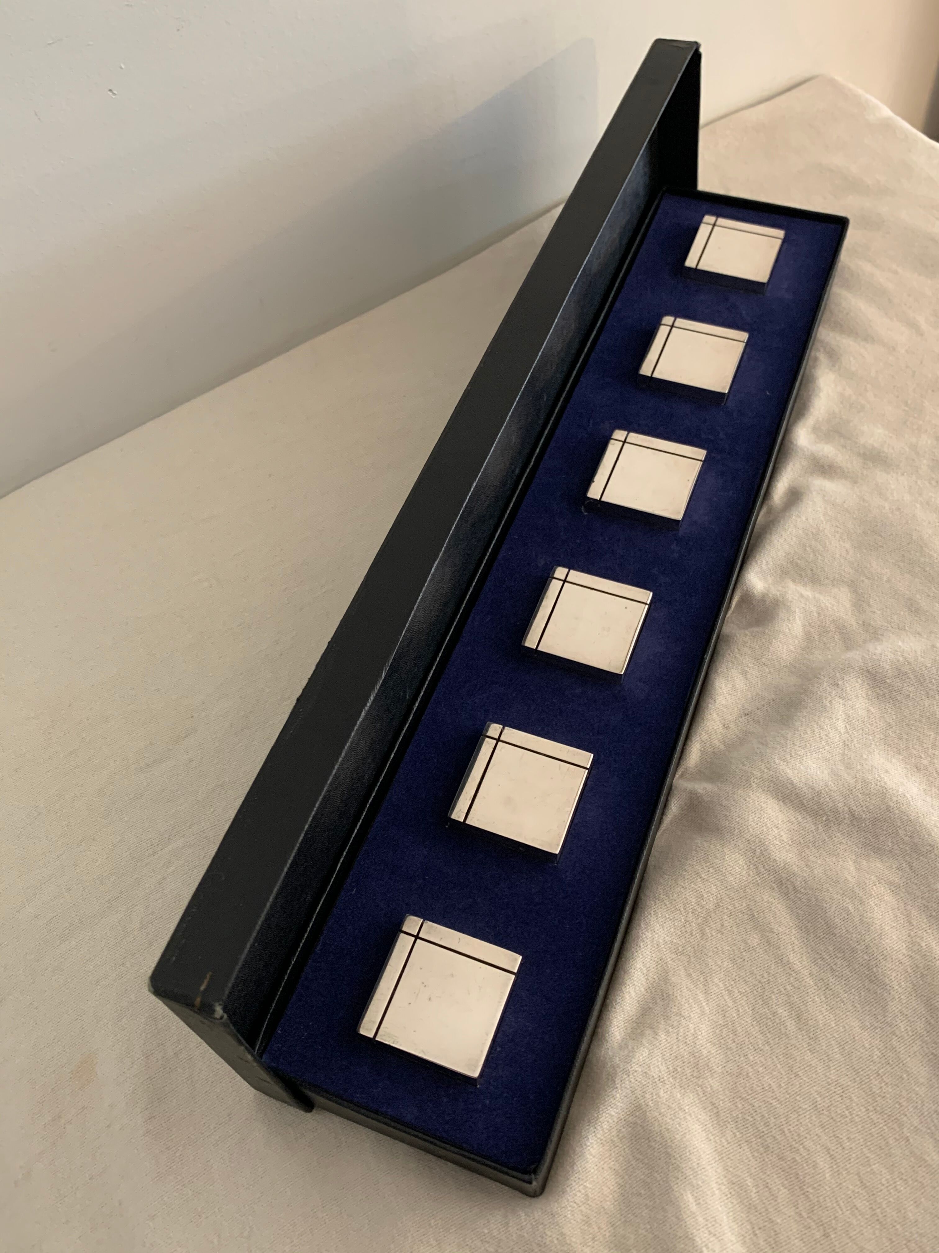 6 square silver metal knives with AVM Paris punch