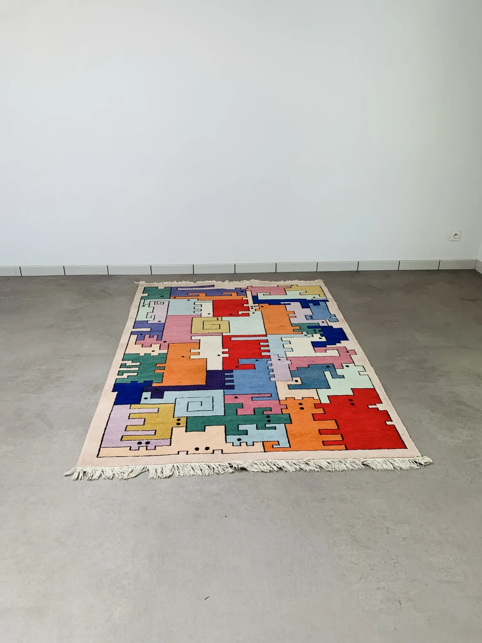 Tapis géométrique animaux/Tetris, vintage 