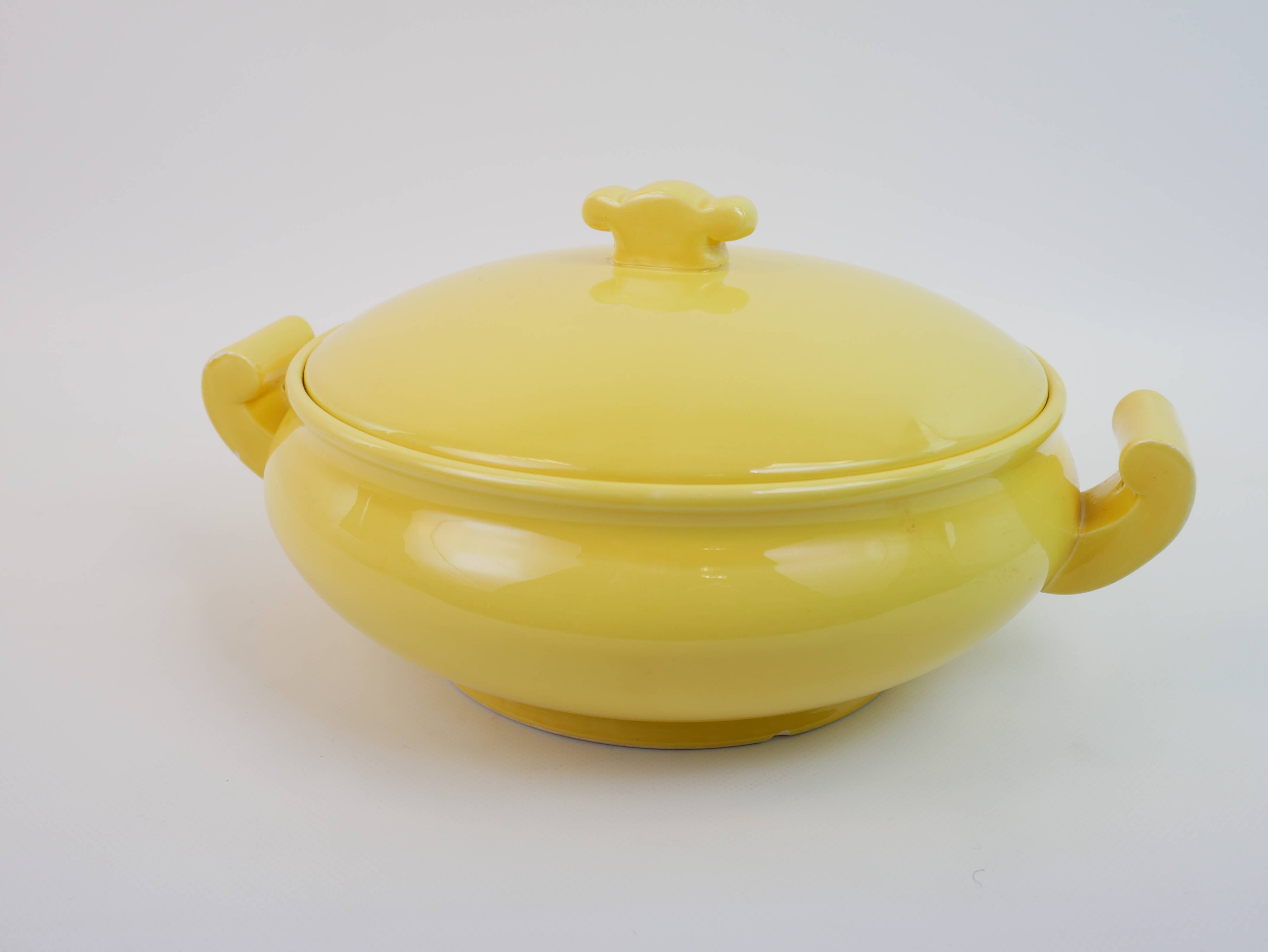 Large yellow modernist soup tureen
