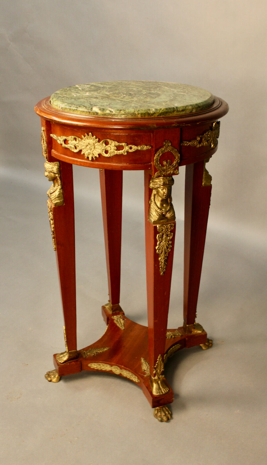Empire style pedestal table with green marble