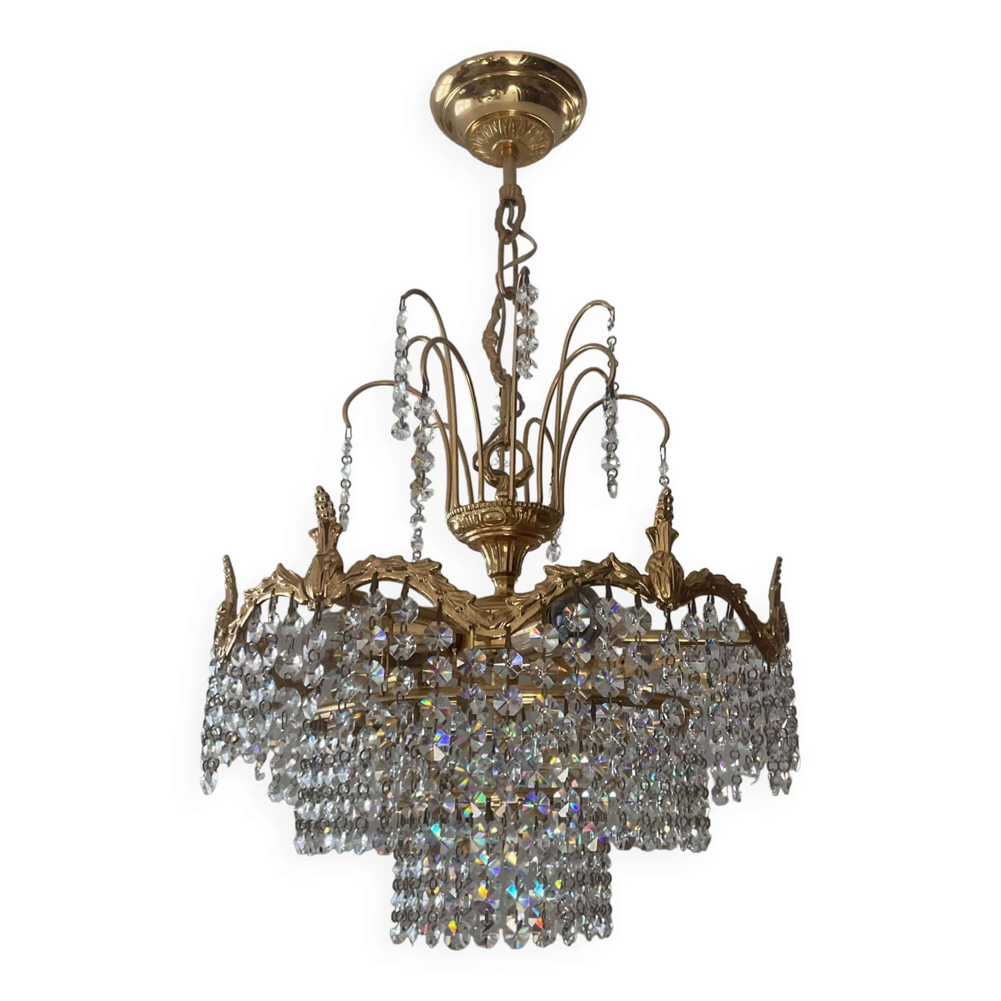 Cascade chandelier with bronze and crystal pendants