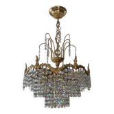 Lustre cascade de pampilles en bronze et cristal