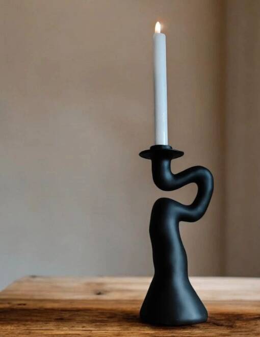 Pair of black sculptural candle holders – contemporary organic design